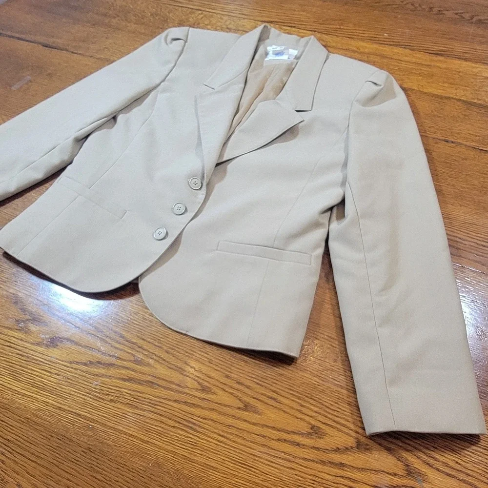 Vintage 80s College Town Blazer Womens Beige Three Button‎ Jacket Size 13/14